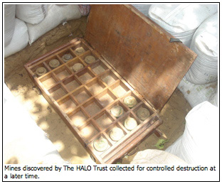 Mines discovered by The HALO Trust collected for controlled destruction at a later time.